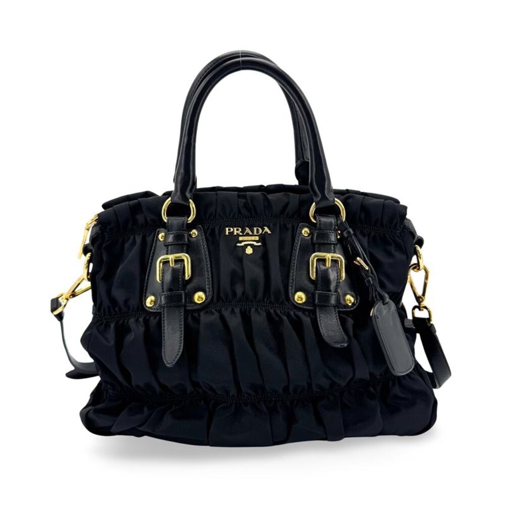 Prada Gaufre Nappa Leather Black Nylon Tote Bag Bag